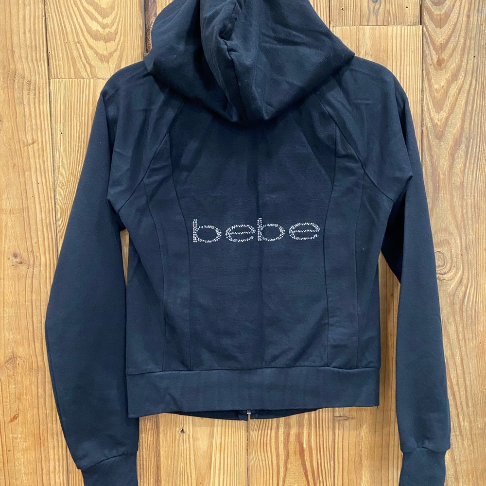 bebe Women’s Rhinestone  zip-up Hoodie /  Black